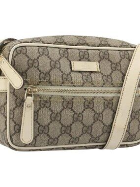 GUCCI GG Supreme Shoulder Bag PVC White Gold 201447 Auth 186085